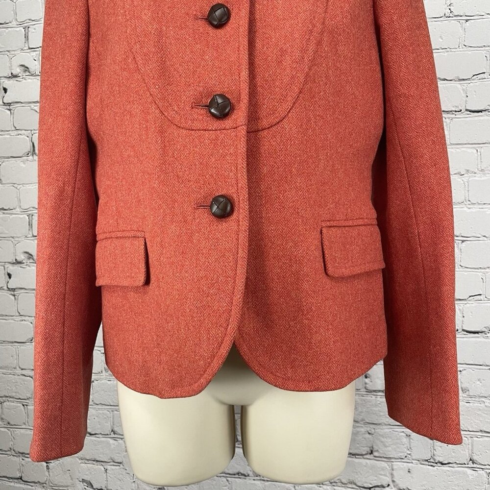 J.CREW Orange Wool Blend Textured Chevron Buttoned Collared Lined Jacket Size 6 - Picture 9 of 15